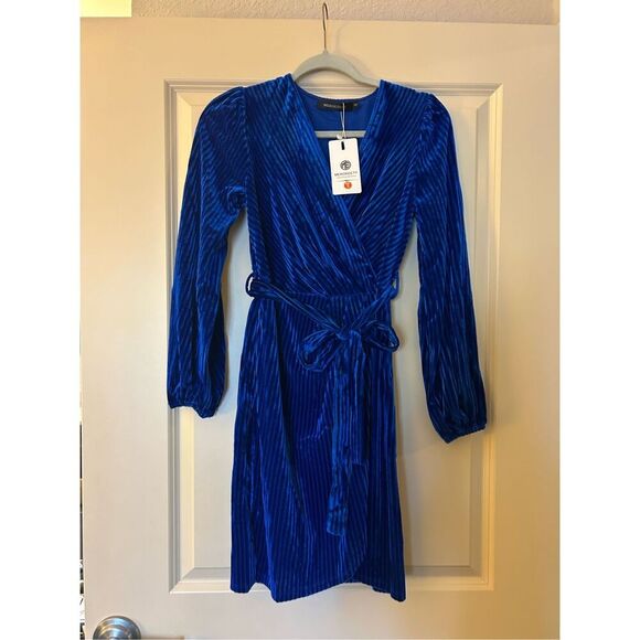 NEW MEROKEETY Wrap Velvet Mini Dress Ribbed Cocktail Party M NO BELT - Picture 3 of 7